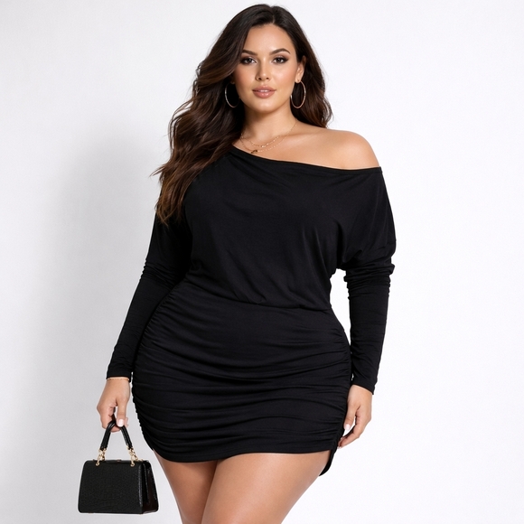 Reformation Dresses & Skirts - Reformation "Cotton Comfy" stretch fabric Black Draped Long Sleeve Dress XL